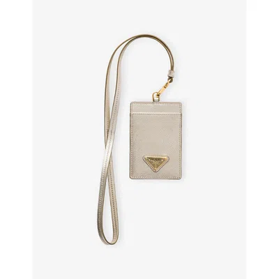 Prada Womens Gold/silver Saffiano Leather Badge Holder In Multi