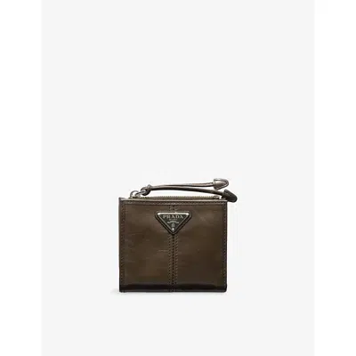 Prada Womens Green Brand-plaque Small Leather Wallet
