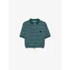 Prada Striped Cotton Pique Cropped Polo Shirt In Green