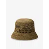 Prada Womens Green Embroidered Lettered-logo Crochet Bucket Hat