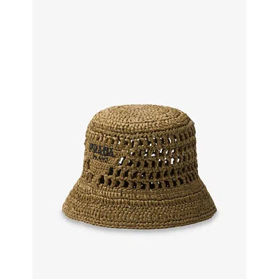 Prada Womens Green Embroidered Lettered-logo Crochet Bucket Hat In Green