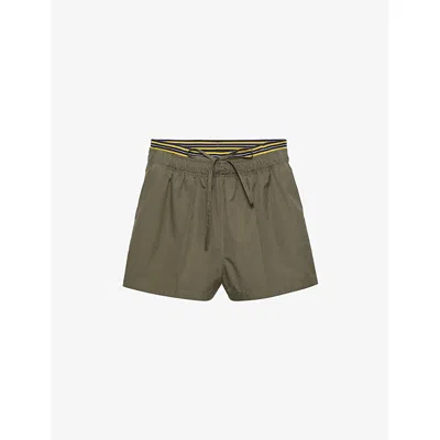 Prada Womens Green Enamelled Triangle-logo Cotton Poplin Shorts