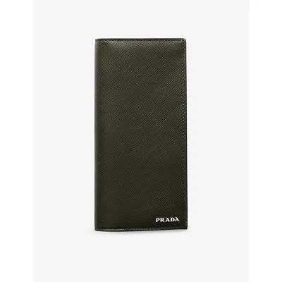 Prada Womens Green Logo-embellished Saffiano-leather Wallet