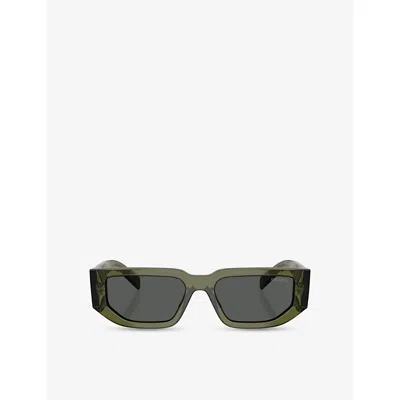 Prada Womens Green Pr 09zs Rectangle-frame Acetate Sunglasses