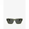 Prada Womens Green Pr A06s Rectangle-frame Acetate Sunglasses