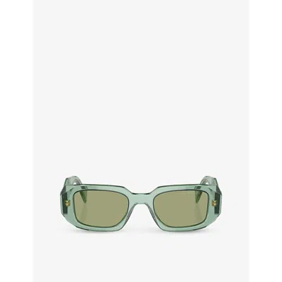 PRADA WOMENS GREEN PR A25S RECTANGLE-FRAME ACETATE SUNGLASSES