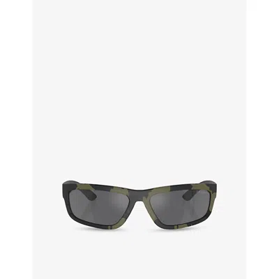 Prada Womens Green Ps 05zs Rectangle-frame Injected Sunglasses