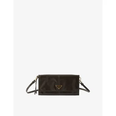 Prada Womens Green Triangle-logo Leather Pouch