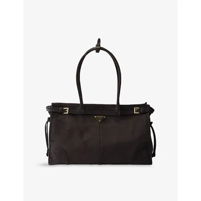 Prada Womens Grey Bonnie Large Suede Handbag In Gray