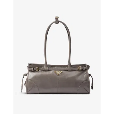 Prada Womens Grey Brand-plaque Medium Leather Shoulder Bag In Grey