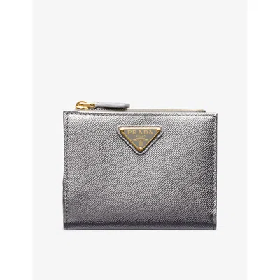 Prada Womens Grey Brand-plaque Small Saffiano Leather Wallet In Gray