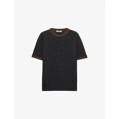 Prada Womens Grey Contrast-trim Short-sleeve Cashmere Jumper In Black