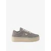 Prada Downtown Bold Suede Platform Sneakers In Gray