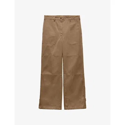 Prada Womens Grey High-rise Wide-leg Cotton Chino Trousers