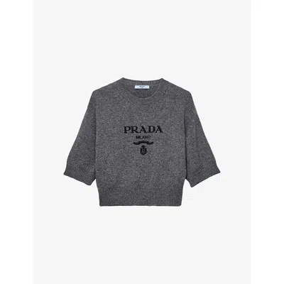 Prada Womens  Logo-intarsia Cashmere-wool Blend Knitted Jumper