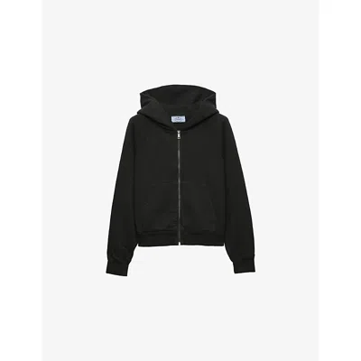 Prada Womens Grey Logo-patch Zip-up Cotton Hoody Xs