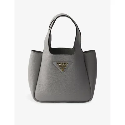 Prada Womens Grey Logo-plaque Mini Leather Shoulder Bag In Gray