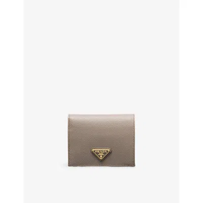 Prada Womens Grey Logo-plaque Small Saffiano Leather Wallet In Gray