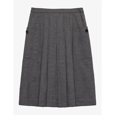 Prada Womens Grey Pleated Flared Wool Midi Skirt In Gray