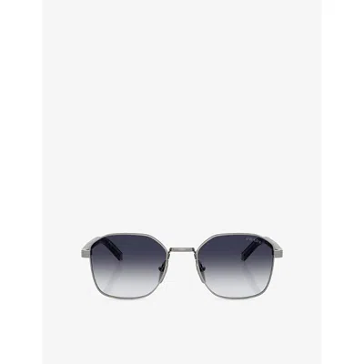 Prada Womens Silver Pr C50s Square-frame Steel Sunglasses In Blue