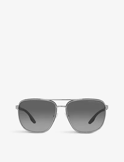 Prada Linea Rossa Womens Grey Ps 50ys Aviator Metal Sunglasses
