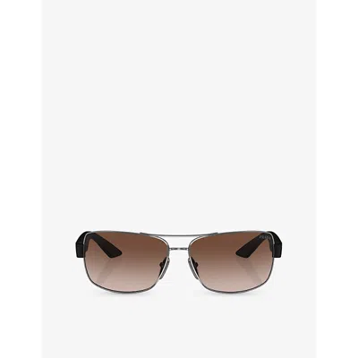 Prada Linea Rossa Womens Grey Ps 50zs Pillow-frame Metal Sunglasses