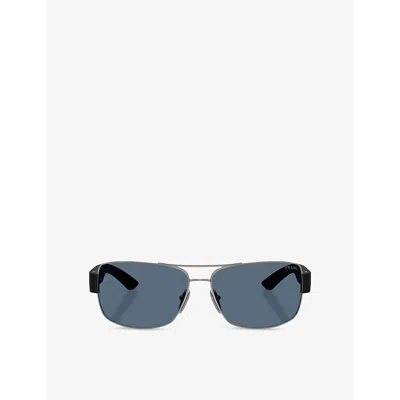 Prada Womens Grey Ps 50zs Rectangular-frame Metal Sunglasses In Blue
