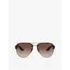 Prada Womens  Linea Rossa Ps 55ys Pilot-frame Metal Sunglasses In Grey
