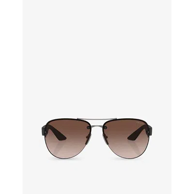 Prada Womens  Linea Rossa Ps 55ys Pilot-frame Metal Sunglasses In Grey