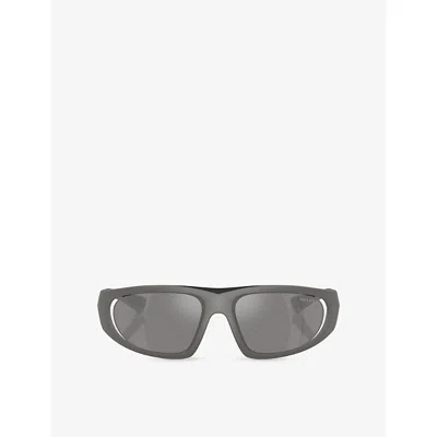 Prada Womens Grey Ps B03s Shield-frame Acetate Sunglasses In Gray