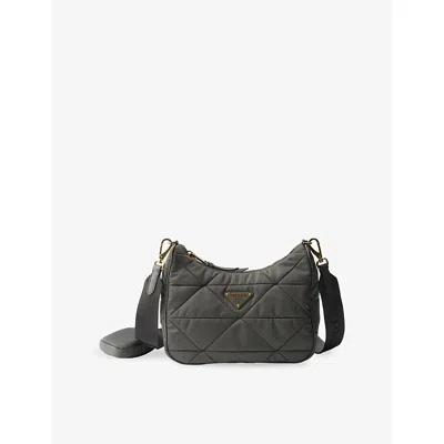 Prada Womens Grey Re-nylon Padded Woven Shoulder Bag In Gray
