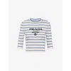 Prada Superfine Logo-intarsia Striped Virgin-wool Top In Grey