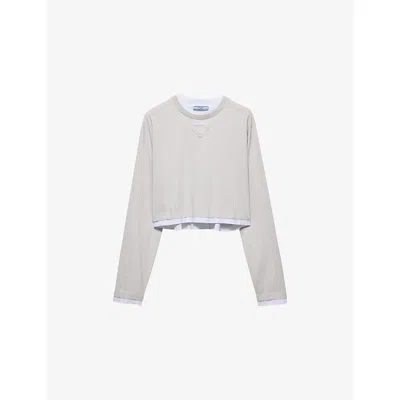 Prada Womens Grey Triangle-patch Long-sleeve Cotton-jersey T-shirt In Gray