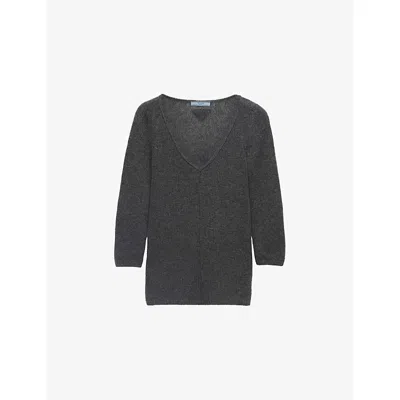 Prada Womens Grey V-neck Cashmere Knitted Jumper In Gray
