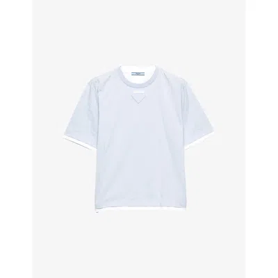 Prada Womens Light Blue Astro Layered Cotton-jersey T-shirt