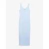 Prada Womens Light Blue Brand-plaque Slim-fit Cotton Midi Dress