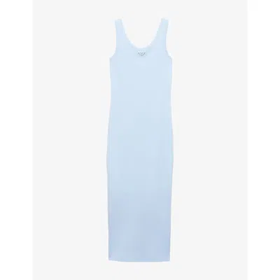Prada Womens Light Blue Brand-plaque Slim-fit Cotton Midi Dress
