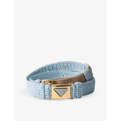 PRADA PRADA WOMENS LIGHT BLUE BRAND-PLAQUE WOVEN BELT