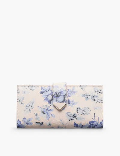 Prada Womens Light Blue Floral-print Branded Leather Wallet