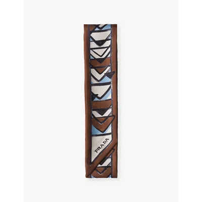Prada Womens Light Blue Geometric Lettered-logo Printed Twill Scarf