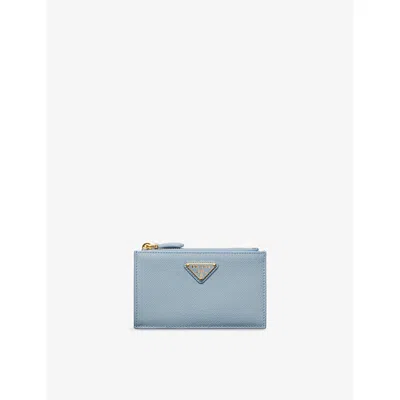 Prada Womens Light Blue Graphic-print Leather Card Holder