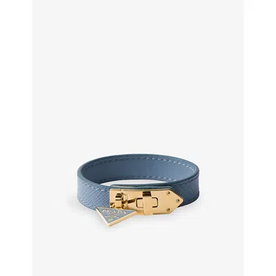 Prada Womens Light Blue Logo-charm Leather Bracelet