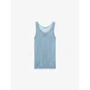 Prada Womens Light Blue Sleeveless Triangle-plaque Cotton Mesh Top In Light Blue