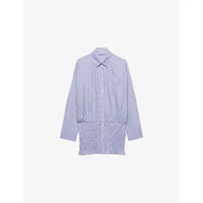 Prada Womens Light Blue Stripe-print Cotton-poplin Mini Shirt Dress In F0013 Azzurro