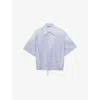 Prada Striped Old Poplin Polo Shirt In Light Blue