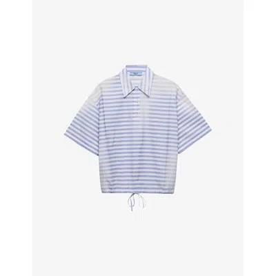 Prada Womens Light Blue Striped Tie-hem Cotton Shirt