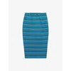 Prada Womens Light Blue Striped Triangle-logo Cotton Piqué Midi Skirt In Light Blue
