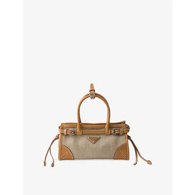 Prada Womens Neutral Bonnie Small Linen And Leather Shoulder Bag In Nude