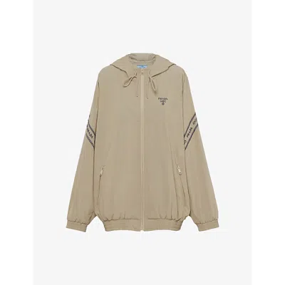 Prada Kapuzenjacke Mit Logo-stickerei In Neutrals