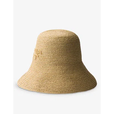 Prada Womens Neutral Brand-embroidered Woven Bucket Hat